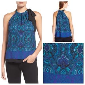 T Tahari Kleo Tie Neck Paisley Blouse sz XS - EUC